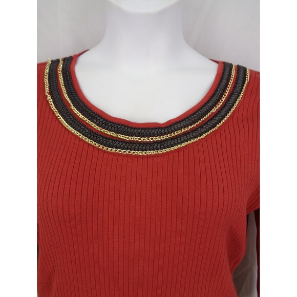 August Silk Ribbed Knit Sweater Top Size XL Embellished Neck New - Picture 3 of 8
